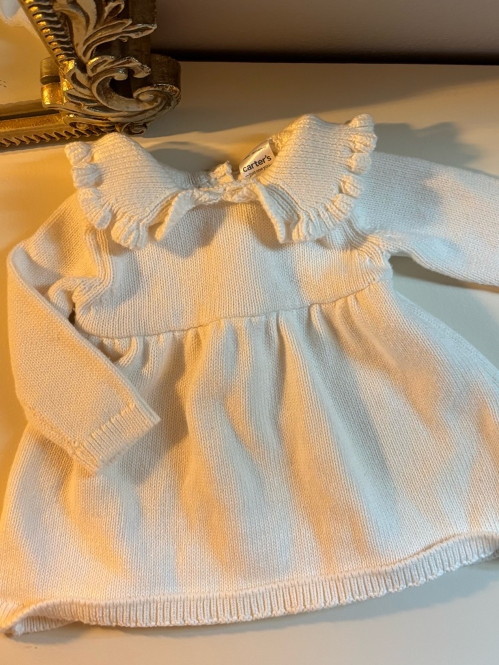 Carter's Ivory Knit Baby Dress with Ruffle Collar